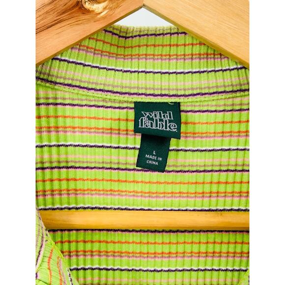 Wild Fable Tank Dress 1/4 Zipper Green Striped Bodycon Pullover Stretch sz Large - Picture 8 of 8